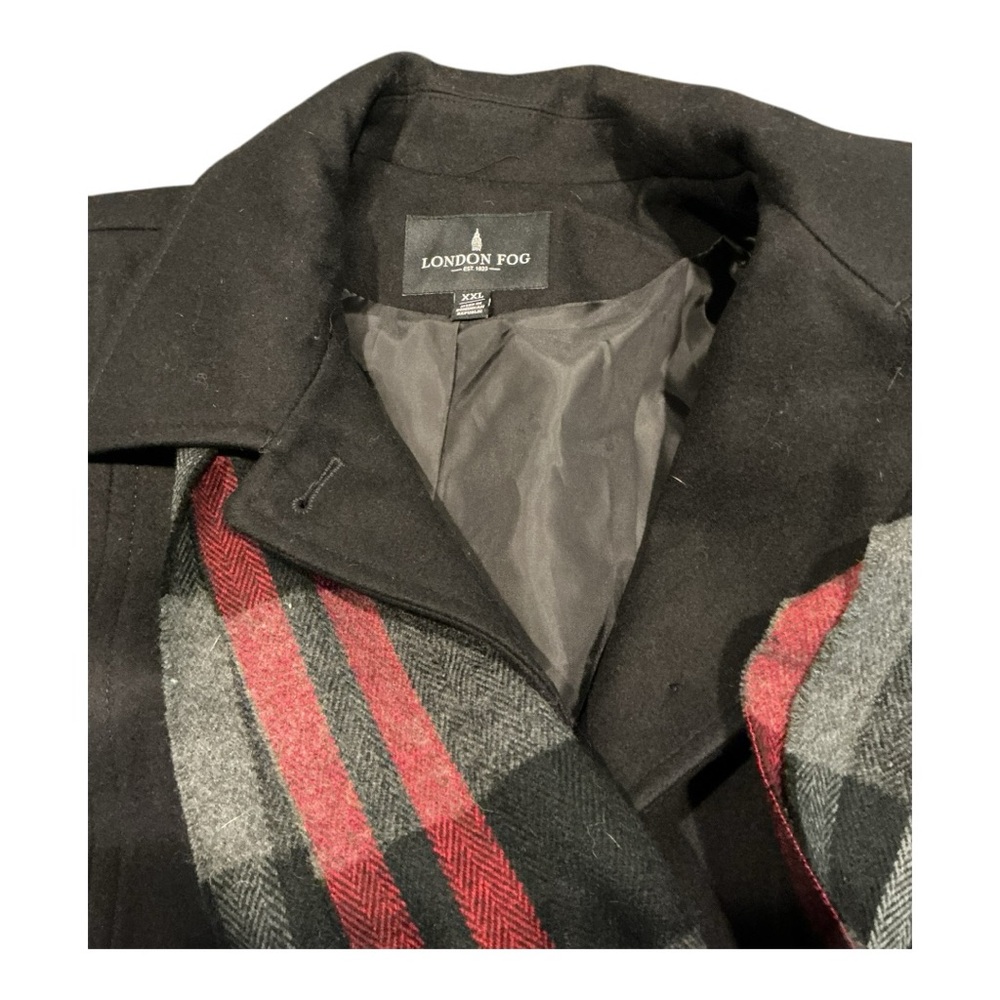 NWT London Fog Women’s Wool-Blend Peacoat Jacket XXL with Plaid Scarf – Black - Picture 6 of 7